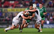 6 October 2017; Bundee Aki of Connacht is tackled by  Wiehahn Herbst, left, and Luke Marshall of Ulster during the Guinness PRO14 Round 6 match between Ulster and Connacht at the Kingspan Stadium in Belfast. Photo by Ramsey Cardy/Sportsfile