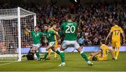 6 October 2017; Daryl Murphy of Republic of Ireland celebrates after scoring his side's first goal during the FIFA World Cup Qualifier Group D match between Republic of Ireland and Moldova at Aviva Stadium in Dublin. Photo by Stephen McCarthy/Sportsfile