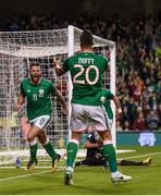 6 October 2017; Daryl Murphy of Republic of Ireland celebrates after scoring his side's first goal during the FIFA World Cup Qualifier Group D match between Republic of Ireland and Moldova at Aviva Stadium in Dublin. Photo by Stephen McCarthy/Sportsfile