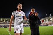 6 October 2017; Tommy Bowe of Ulster, left, and team mate Chris Henry celebrate following their side's victory in the Guinness PRO14 Round 6 match between Ulster and Connacht at  the Kingspan Stadium in Belfast. Photo by David Fitzgerald/Sportsfile