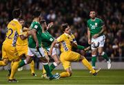 6 October 2017; Daryl Murphy of Republic of Ireland shoots to score his side's first goal during the FIFA World Cup Qualifier Group D match between Republic of Ireland and Moldova at Aviva Stadium in Dublin. Photo by Seb Daly/Sportsfile