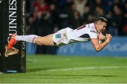 6 October 2017; Jacob Stockdale of Ulster scores his side's first try during the Guinness PRO14 Round 6 match between Ulster and Connacht at  the Kingspan Stadium in Belfast. Photo by John Dickson/Sportsfile
