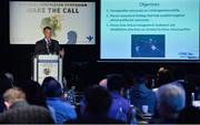 7 October 2017; Dr. Michael ‘Micky’ Collins, PHD, Executive Director, UPMC Sports Medicine Concussion Program, speaking at the National Concussion Symposium at Croke Park in Dublin. Photo by Piaras Ó Mídheach/Sportsfile
