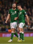 6 October 2017; Ciaran Clark, right, and Shane Duffy of Republic of Ireland during the FIFA World Cup Qualifier Group D match between Republic of Ireland and Moldova at Aviva Stadium in Dublin. Photo by Stephen McCarthy/Sportsfile