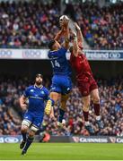 7 October 2017; Adam Byrne of Leinster in action against Keith Earls of Munster during the Guinness PRO14 Round 6 match between Leinster and Munster at the Aviva Stadium in Dublin. Photo by Ramsey Cardy/Sportsfile