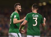 6 October 2017; Daryl Murphy, left, is congratulated by his Republic of Ireland team-mate Ciaran Clark after scoring their second goal during the FIFA World Cup Qualifier Group D match between Republic of Ireland and Moldova at Aviva Stadium in Dublin. Photo by Stephen McCarthy/Sportsfile
