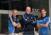26 July 2012; As part of its fifth anniversary celebrations, the Sports Surgery Clinic welcomed members of the Dublin All-Ireland winning senior football team to its facilities in Santry. Dublin manager Pat Gilroy with Dublin players Michael Fitzsimons and Eoghan O’Gara, left, at the Sports Surgery Clinic, Santry. Santry Demesne, Dublin. Picture credit: Brian Lawless / SPORTSFILE