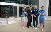 26 July 2012; As part of its fifth anniversary celebrations, the Sports Surgery Clinic welcomed members of the Dublin All-Ireland winning senior football team to its facilities in Santry. Geoff Moylan, CEO, SSC, second from left, with Dublin manager Pat Gilroy and Dublin players Michael Fitzsimons and Eoghan O’Gara, left, at the Sports Surgery Clinic, Santry. Santry Demesne, Dublin. Picture credit: Brian Lawless / SPORTSFILE