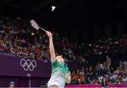 29 July 2012; Ireland's Chloe Magee competes in the women's singles group play stage against Egypt's Hadia Hosny. London 2012 Olympic Games, Badminton, Wembley Arena, Wembley, London, England. Picture credit: Stephen McCarthy / SPORTSFILE