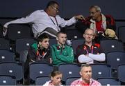 29 July 2012; Team Ireland boxers Michael Conlon, left, and Paddy Barnes, centre, look on from the stands ahead of Adam Nolan's welter 69kg round of 32 contest bout against Carlos Sanchez Estacio, Ecuador. London 2012 Olympic Games, Boxing, South Arena 2, ExCeL Arena, Royal Victoria Dock, London, England. Picture credit: David Maher / SPORTSFILE