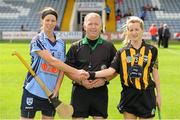 28 July 2012; Referee Alan Lagrue with captains Elaine O'Meara, Dublin, left, and Catherine Doherty, Kilkenny, before the game. All-Ireland Senior Camogie Championship, Quarter-Final Qualifier, Dublin v Kilkenny, O'Moore Park, Portlaoise, Co. Laois. Picture credit: Pat Murphy / SPORTSFILE