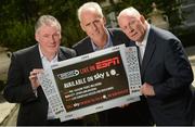 30 July 2012; Former Republic of Ireland international's Frank Stapleton, left, Mick McCarthy, and Liam Brady, right, promote ESPN’s live coverage of forthcoming Pre-Season Friendlies and Barclays Premier League matches. Merrion Hotel, Dublin. Photo by Sportsfile