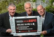30 July 2012; Former Republic of Ireland international's Frank Stapleton, left, Mick McCarthy, and Liam Brady, right, promote ESPN’s live coverage of forthcoming Pre-Season Friendlies and Barclays Premier League matches. Merrion Hotel, Dublin. Photo by Sportsfile