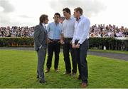 30 July 2012; Republic of Ireland international Stephen Hunt, left, in conversation with Connacht rugby players, from left to right, Ronan Loughney, Mike McCarthy and Gavin Duffy during the day's racing. Galway Racing Festival 2012, Ballybrit, Galway. Picture credit: Barry Cregg / SPORTSFILE
