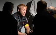 31 July 2012; Ulster's Stephen Ferris speaking to journalists during the announcement of the official communications partner of Ulster Rugby. Ravenhill Park, Belfast, Co. Antrim. Photo by Sportsfile