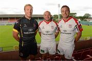 31 July 2012; Ulster's Stephen Ferris, left, Rory Best, centre, and Tommy Bowe during the announcement of the official communications partner of Ulster Rugby. Ravenhill Park, Belfast, Co. Antrim. Photo by Sportsfile