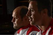 31 July 2012; Ulster's Rory Best, left, and Tommy Bowe during the announcement of the official communications partner of Ulster Rugby. Ravenhill Park, Belfast, Co. Antrim. Photo by Sportsfile