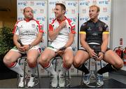 31 July 2012; Ulster's Rory Best, left, Tommy Bowe, centre, and Stephen Ferris during the announcement of the official communications partner of Ulster Rugby. Ravenhill Park, Belfast, Co. Antrim. Photo by Sportsfile