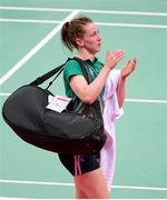 31 July 2012; Ireland's Chloe Magee following her women's singles group play stage match against France's Hongyan Pi. London 2012 Olympic Games, Badminton, Wembley Arena, Wembley, London, England. Picture credit: Stephen McCarthy / SPORTSFILE