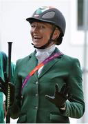 31 July 2012; Ireland's Aoife Clark reacts after completing the team eventing showjumping discipline in which the Irish team finished 5th overall. London 2012 Olympic Games, Equestrian, Greenwich Park, Greenwich, London, England. Picture credit: Brendan Moran / SPORTSFILE