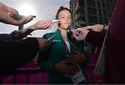 31 July 2012; Ireland's Grainne Murphy speaks to members of the media where she announced her withdrawal from the London 2012 Olympic Games due to illness. London 2012 Olympic Games, Grainne Murphy Press Conference, Olympic Park, Stratford, London, England. Picture credit: David Maher / SPORTSFILE