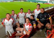31 July 2012; Ulster players, clockwise from left, Tommy Bowe, Roger Wilson, Robbie Diack, Rob Herring, Niall O'Connor, John Afoa, Jared Payne and Ruan Pienaar in attendance during a media event to launch their new jersey. Ravenhill Park, Belfast, Co. Antrim. Photo by Sportsfile