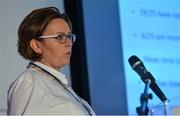 7 October 2017; Dr. Niamh Lynch, Consultant Paediatrician, Bon Secours Hospital Cork, speaking at the National Concussion Symposium at Croke Park in Dublin. Photo by Piaras Ó Mídheach/Sportsfile