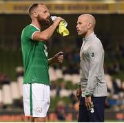 6 October 2017; David Meyler of Republic of Ireland with Republic of Ireland fitness coach Dan Horan during the FIFA World Cup Qualifier Group D match between Republic of Ireland and Moldova at Aviva Stadium in Dublin. Photo by Stephen McCarthy/Sportsfile