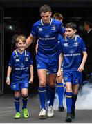 7 October 2017; Matchday mascots Ross Ralph, right, from Kildare town, and Rory Nulty, from Ballyroan, Co. Laois, with Leinster captain Jonathan Sexton ahead of the PRO14 Round 6 match between Leinster and Munster at the Aviva Stadium in Dublin. Photo by Brendan Moran/Sportsfile