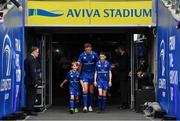 7 October 2017; Matchday mascots Ross Ralph, right, from Kildare town, and Rory Nulty, from Ballyroan, Co. Laois, with Leinster captain Jonathan Sexton ahead of the PRO14 Round 6 match between Leinster and Munster at the Aviva Stadium in Dublin. Photo by Brendan Moran/Sportsfile