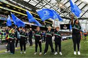 7 October 2017; The De La Salle Palmerston RFC team as flagbearers prior to the PRO14 Round 6 match between Leinster and Munster at the Aviva Stadium in Dublin. Photo by Brendan Moran/Sportsfile