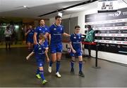 7 October 2017; Matchday mascots Ross Ralph, from Kildare town, and Rory Nulty, from Ballyroan, Co. Laois, with Leinster captain Jonathan Sexton ahead of the PRO14 Round 6 match between Leinster and Munster at the Aviva Stadium in Dublin. Photo by Ramsey Cardy/Sportsfile