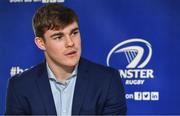 7 October 2017; Leinster's Garry Ringrose in a Q&A with Will Slattery in the Blue Room ahead of the PRO14 Round 6 match between Leinster and Munster at the Aviva Stadium in Dublin. Photo by Brendan Moran/Sportsfile