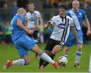 7 October 2017; Jamie McGrath of Dundalk in action against Damien McNulty of Finn Harps during the SSE Airtricity League Premier Division match between Finn Harps and Dundalk at Finn Park in Ballybofey, Co Donegal. Photo by Oliver McVeigh/Sportsfile
