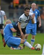 7 October 2017; Jamie McGrath of Dundalk in action against Damien McNulty of Finn Harps during the SSE Airtricity League Premier Division match between Finn Harps and Dundalk at Finn Park in Ballybofey, Co Donegal. Photo by Oliver McVeigh/Sportsfile