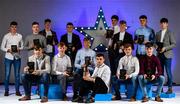 7 October 2017; Electric Ireland present the Minor Hurling Team of the Year, backrow from left, Brian Roche of Cork, Sean Currie of Dublin, Lee Gannon of Dublin, Caimin Killeen of Galway, Sean Bleahane of Galway, Aidan McCarthy of Clare, Darren Morrissey of Galway, Sean O’Leary Hayes of Cork, Conor Fahey of Galway, and front row from left, Jack Canning of Galway, James Keating of Cork, Brian Turnbull of Cork, Daire Connery of Cork, Darach Fahy of Galway, with their 2017 Electric Ireland GAA Minor Star Awards as voted for by a panel of GAA legends which includes Oisin McConville, Andy McEntee, Donal Og Cusack and Mattie Kenny. Adrian Mullen of Kilkenny was also given an award, but was unable to attend the event. Sponsor to the GAA Minor Championships, Electric Ireland today honoured 15 minor players from football and 15 players from hurling at the inaugural annual Electric Ireland Minor Star Awards in Croke Park #GAAThisIsMajor. Photo by Sam Barnes/Sportsfile