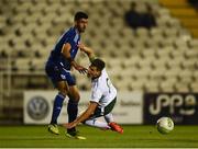 7 October 2017; Jason Molumby of Republic of Ireland is fouled by Zacharias Adoni of Cyprus, resulting in a penalty, which Jason Molumby converted during the UEFA European U19 Championship Qualifier match between Republic of Ireland and Cyprus at the Regional Sports Centre in Waterford. Photo by Seb Daly/Sportsfile