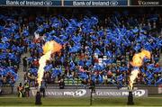 7 October 2017; Leinster supporters cheer on their team as pyrotechnics go off ahead of the PRO14 Round 6 match between Leinster and Munster at the Aviva Stadium in Dublin. Photo by Cody Glenn/Sportsfile
