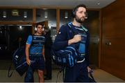 7 October 2017; Leinster's Barry Daly, right, and Joey Carbery arrives ahead of the Guinness PRO14 Round 6 match between Leinster and Munster at the Aviva Stadium in Dublin. Photo by Ramsey Cardy/Sportsfile