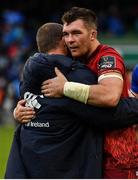 7 October 2017; Peter O’Mahony of Munster with Jack McGrath of Leinster after the Guinness PRO14 Round 6 match between Leinster and Munster at the Aviva Stadium in Dublin. Photo by Brendan Moran/Sportsfile