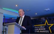 7 October 2017;  Uachtarán Tofa Chumann Lúthchleas Gael John Horan speaking during the Electric Ireland GAA Minor Star Awards at Croke Park in Dublin. Photo by Sam Barnes/Sportsfile