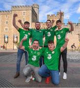 8 October 2017; Republic of Ireland supporters, from Navan, Co. Meath, Stephen Murphy, left, and Adam Blake, right, with, back row, from left, Ryan Murphy, Conor Murphy, Tom Duignan and Danny Goggett in Cardiff City ahead of their side's FIFA World Cup Qualifier against Wales on Monday. Photo by Stephen McCarthy/Sportsfile