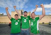 8 October 2017; Republic of Ireland supporters, from Navan, Co. Meath, Adam Blake, left, Ryan Murphy and Stephen Murphy, right, in Cardiff City ahead of their side's FIFA World Cup Qualifier against Wales on Monday. Photo by Stephen McCarthy/Sportsfile