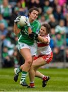 8 October 2017; Aisling Maguire of Fermanagh in action against Megan Devine of Derry during the TG4 Ladies Football All-Ireland Junior Championship Final Replay between Derry and Fermanagh at St Tiernach's Park in Clones, Co Monaghan. Photo by Oliver McVeigh/Sportsfile