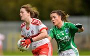8 October 2017; Annie Crozier of Derry in action against Naomi McManus of Fermanagh during the TG4 Ladies Football All-Ireland Junior Championship Final Replay between Derry and Fermanagh at St Tiernach's Park in Clones, Co Monaghan. Photo by Oliver McVeigh/Sportsfile