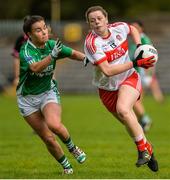 8 October 2017; Annie Crozier of Derry in action against Naomi McManus of Fermanagh during the TG4 Ladies Football All-Ireland Junior Championship Final Replay between Derry and Fermanagh at St Tiernach's Park in Clones, Co Monaghan. Photo by Oliver McVeigh/Sportsfile