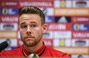 8 October 2017; Chris Gunter of Wales during a press conference at Cardiff City Stadium in Cardiff, Wales. Photo by Stephen McCarthy/Sportsfile