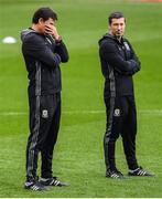 8 October 2017; Wales manager Chris Coleman, left, during squad training at Cardiff City Stadium in Cardiff, Wales. Photo by Stephen McCarthy/Sportsfile