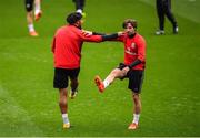 8 October 2017; Joe Allen, right, and Ashley Williams of Wales during squad training at Cardiff City Stadium in Cardiff, Wales. Photo by Stephen McCarthy/Sportsfile