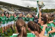 8 October 2017; Fermanagh team celebrate with the All Ireland Junior cup after the TG4 Ladies Football All-Ireland Junior Championship Final Replay between Derry and Fermanagh at St Tiernach's Park in Clones, Co Monaghan. Photo by Oliver McVeigh/Sportsfile